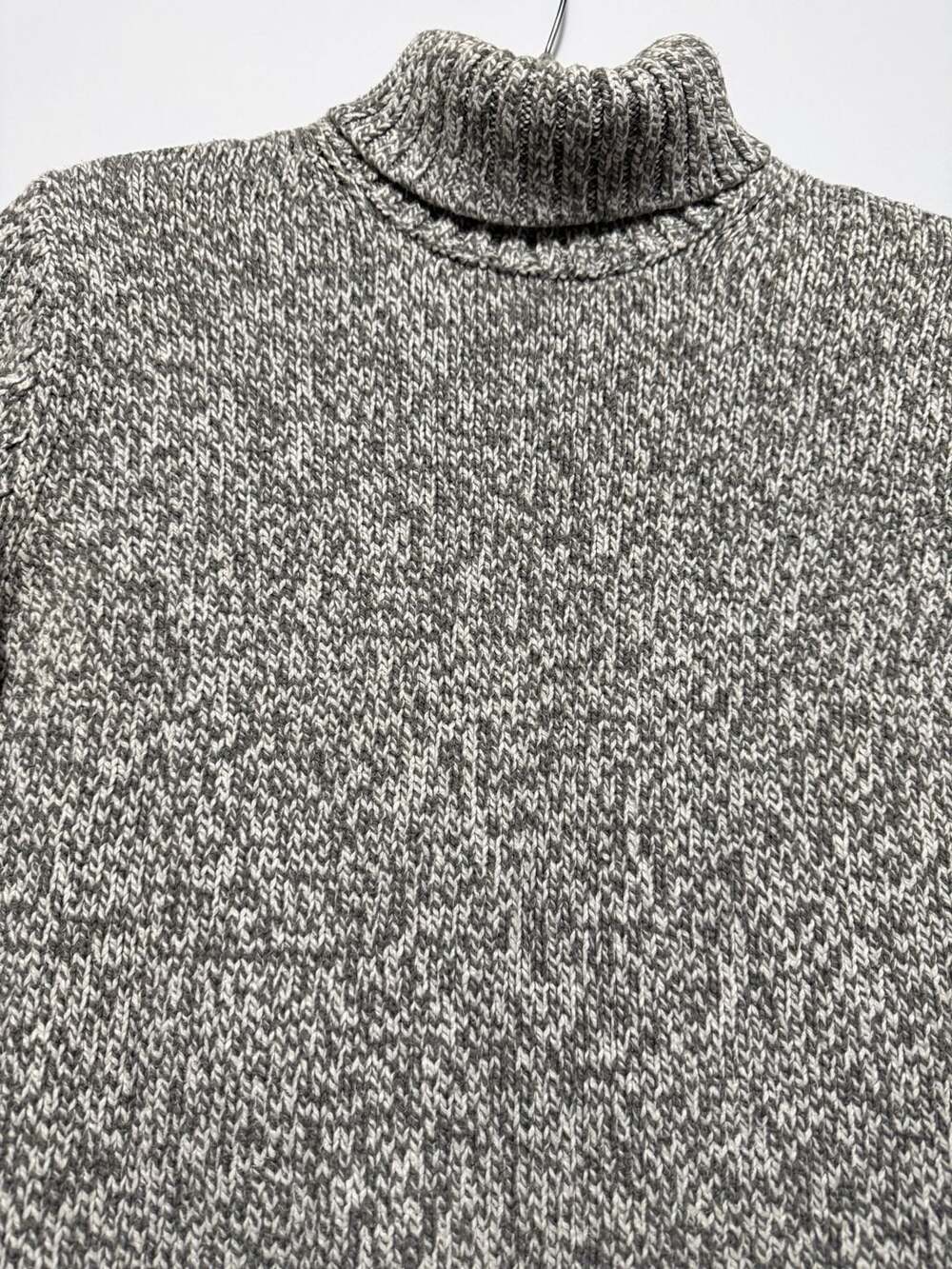 Lands' End Ribbed Turtleneck Sweater Gray and White Speckled Knit